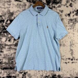 Polo Ralph Lauren Flesh Pony Polo Shirt Mens Large Aqua Custom Slim Fit Preppy